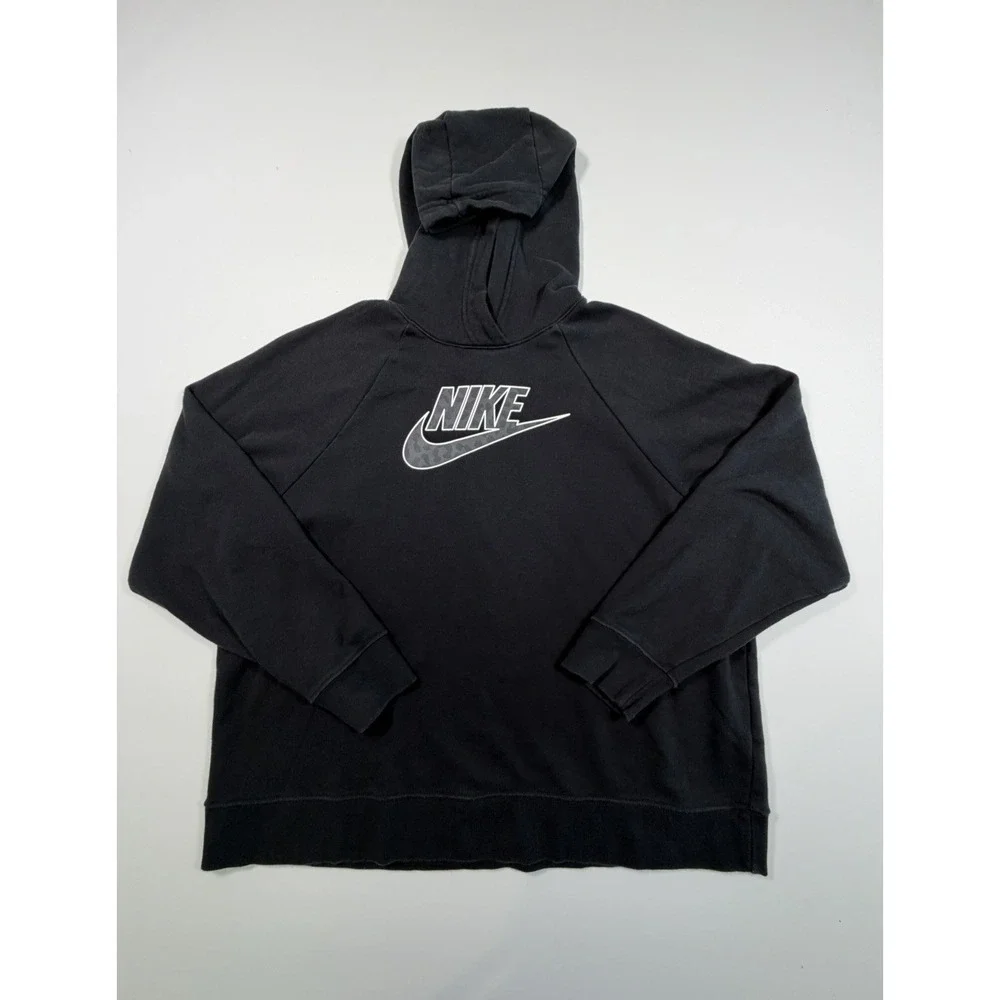 Nike Club Fleece Hoodie Sweatshirt Mens S Pullover Black Leopard Print